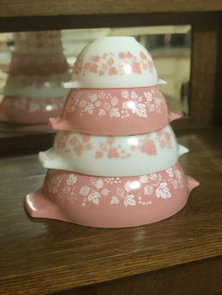 Vintage Pyrex Cinderella Nesting Bowl Set 440 - 18 Pink Gooseberry - Set 3