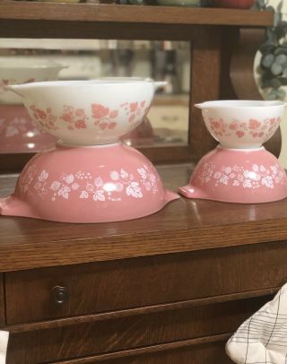 Vintage Pyrex Cinderella Nesting Bowl Set 440 - 18 Pink Gooseberry - Set 4