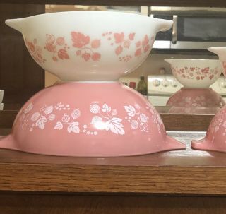 Vintage Pyrex Cinderella Nesting Bowl Set 440 - 18 Pink Gooseberry - Set 6