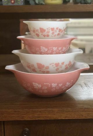 Vintage Pyrex Cinderella Nesting Bowl Set 440 - 18 Pink Gooseberry - Set 7