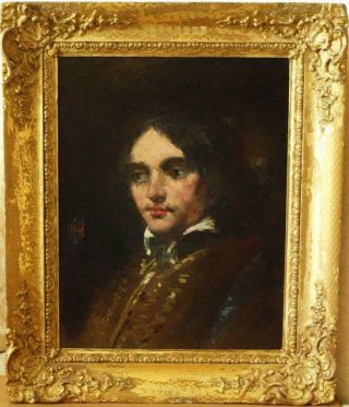 19th Century Portrait Sketch Gentleman With Coat Of Arms Antique Oil Painting