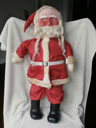 Large Vintage Depression Era Cloth Painted Face Santa Claus Doll 25 "