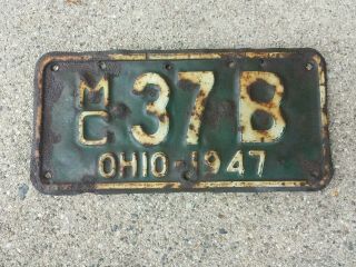 Vintage 1947 Ohio Motorcycle License Plate Tag Ohio Mc Plate