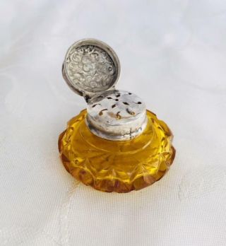 Antique Amber Perfume Scent Vinaigrette Bottle Silver Lid Circa 1880