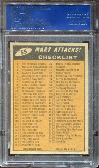 1962 Mars Attacks CHECKLIST 55 PSA 6.  5 (EX/MT, ) Rare Non - Sports Card 2