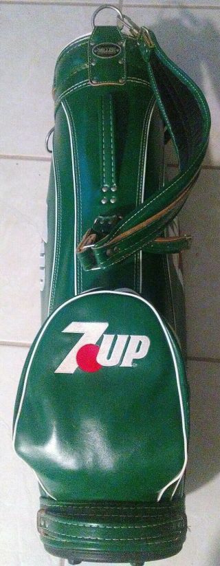 7 UP SODA VINTAGE 70 ' S PRO MODEL RON MILLER LEATHER GOLF BAG FULL SIZE VERY RARE 5