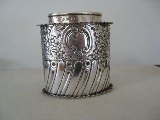 Antique Edward Vii Embossed Sterling Silver Tea Caddy Canister / Box 1905 London