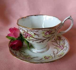 Vintage Royal Albert Dark Pink Florals Bone China Tea Cup & Saucer England 2687