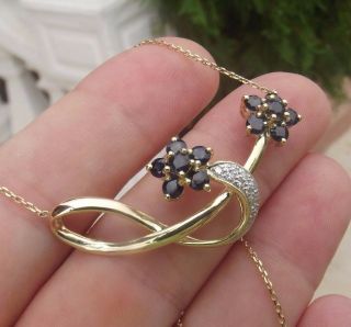 Estate Vintage Sapphire Diamond 14k Gold Pendant Chain Necklace 5.  68 Gr 42mm