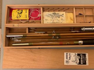 Rare Vintage Mayflower Bamboo Fishing Rod Pole in Wooden Box 10 Piece Combo RARE 7