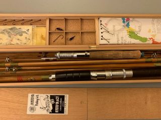 Rare Vintage Mayflower Bamboo Fishing Rod Pole in Wooden Box 10 Piece Combo RARE 8
