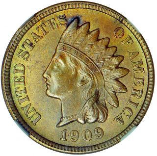 1909 - S Indian Head Cent Ngc Ms64bn Toned Rare Date