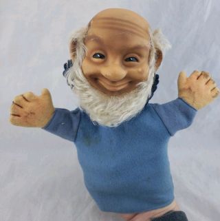 Bald Head Bearded Smiling Old Man Vintage Rubber Face Hand Puppet