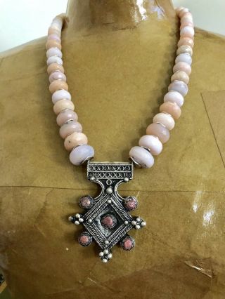 Pink Opal Faceted Gemstone Boghdad Southern Cross Moroccan Berber Necklace.