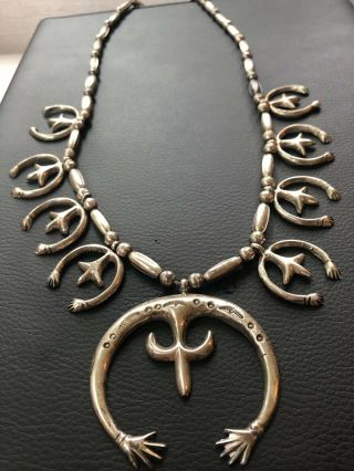 RARE Vintage Antique Sterling Silver Old Pawn Navajo SQUASH BLOSSOM NECKLACE 3