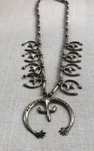 RARE Vintage Antique Sterling Silver Old Pawn Navajo SQUASH BLOSSOM NECKLACE 6