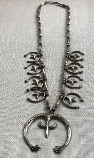 RARE Vintage Antique Sterling Silver Old Pawn Navajo SQUASH BLOSSOM NECKLACE 7