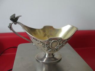 Very Rare Aesthetic Period - Sterling - Sauce Boat W/ Figural Bird & Ivy Plants