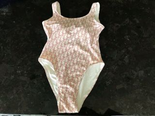 Christian Dior Swimsuit Pink Diamante Logo Vintage Size M 10 - 12