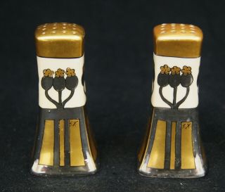 W Pickard Salt & Pepper Shakers Hand Painted Porcelain Vintage Gold