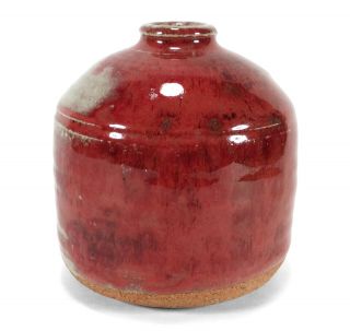 VINTAGE RICHARD PEELER STUDIO ART POTTERY WEED POT BUD VASE MAROON OXBLOOD GLAZE 2