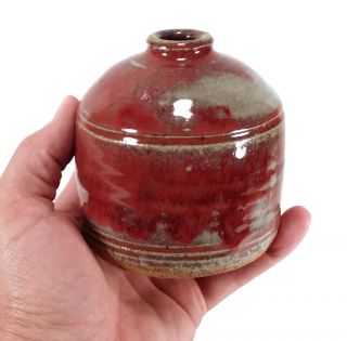 VINTAGE RICHARD PEELER STUDIO ART POTTERY WEED POT BUD VASE MAROON OXBLOOD GLAZE 3