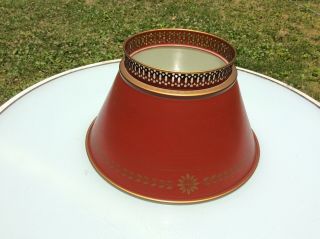 Vintage Cranberry Metal Toleware Lamp Shade 10” Base 5 1/2” Top 6 1/2” High