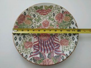 Vintage Chinese Porcelain Enamel FLORAL PLATE hand painted with gold accents 12 
