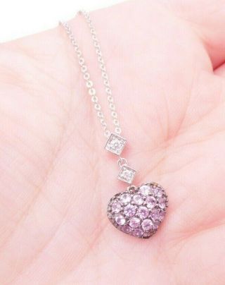 Fine 18ct/18k Gold Diamond & Pink Sapphire Heart Pendant On Chain,  750