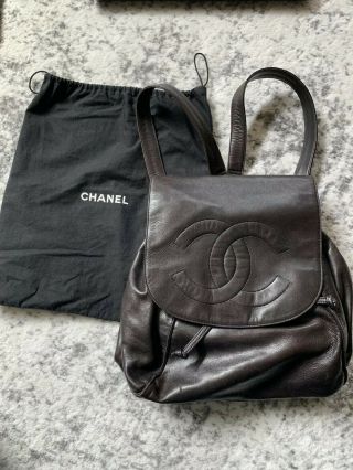Chanel Vintage Backpack Brown Black Authentic Chain