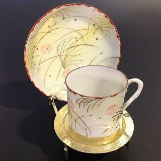 Vintage Demitasse Cup And Saucer.  Hand Painted.  Floral W/gold Accents