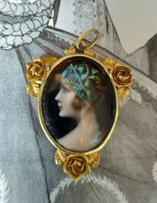 Antique 18k Pendant With Limoges Enamel Signed By The Artist