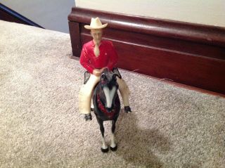 Vintage Hartland 1950s Black Horse And Cowboy In Red Shirt With Hat