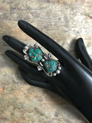 Vintage Navajo Old Pawn Sterling Silver Turquoise Ring.  Size 5.  5 2