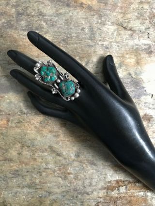 Vintage Navajo Old Pawn Sterling Silver Turquoise Ring.  Size 5.  5 3