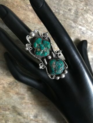 Vintage Navajo Old Pawn Sterling Silver Turquoise Ring.  Size 5.  5 5