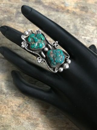 Vintage Navajo Old Pawn Sterling Silver Turquoise Ring.  Size 5.  5 7