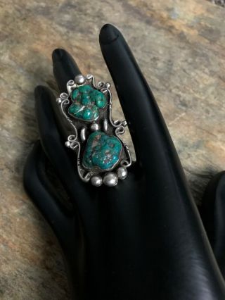 Vintage Navajo Old Pawn Sterling Silver Turquoise Ring.  Size 5.  5 8