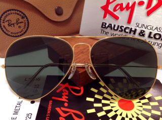 Vintage B&l Ray Ban Usa Aviator 62mm Bausch & Lomb General Old Stock