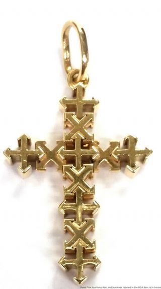 Vintage 14k Yellow Gold Signed Numbered Dated Modern Christian Cross Pendant