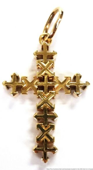 Vintage 14K Yellow Gold Signed Numbered Dated Modern Christian Cross Pendant 8