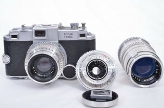 Vintage Kodak Ektra Camera W/ Ektar 50mm 1.  9,  Ektar 35mm F3.  3,  Ektar 135mm F3.  8 2