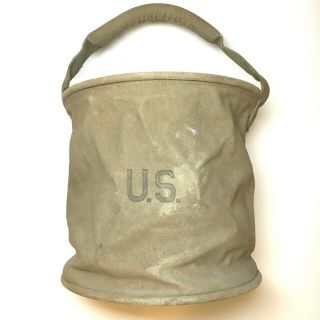 Anchor Vtg 1943 Wwii Us Army Military Canvas Water Bucket Bag Collapsible Tanker
