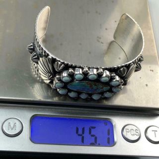 Vintage hallmarked Navajo sterling silver turquoise cuff bracelet 45.  1 grams 12