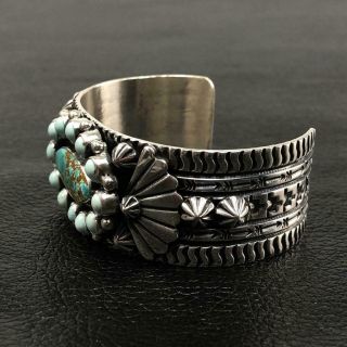Vintage hallmarked Navajo sterling silver turquoise cuff bracelet 45.  1 grams 2