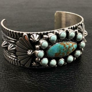 Vintage hallmarked Navajo sterling silver turquoise cuff bracelet 45.  1 grams 6