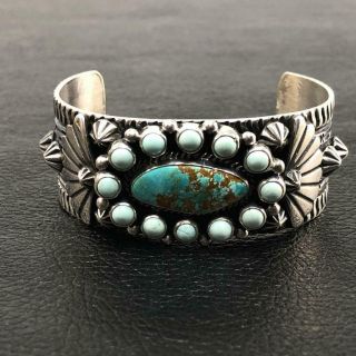 Vintage hallmarked Navajo sterling silver turquoise cuff bracelet 45.  1 grams 7