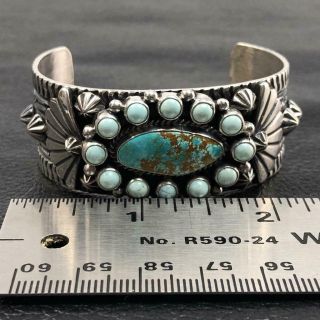 Vintage hallmarked Navajo sterling silver turquoise cuff bracelet 45.  1 grams 9