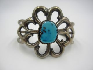 Vintage Pawn Navajo Signed Sterling Silver Sand Cast Turquoise Cuff Bracelet