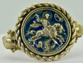 Rare Antique Imperial Russian Gild Silver&enamel St.  George Skeleton&skulls Ring